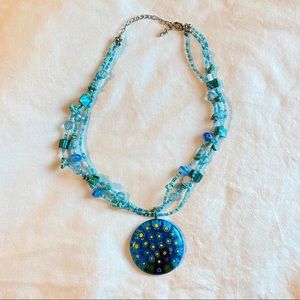 Blue Handmade Flowery Necklace